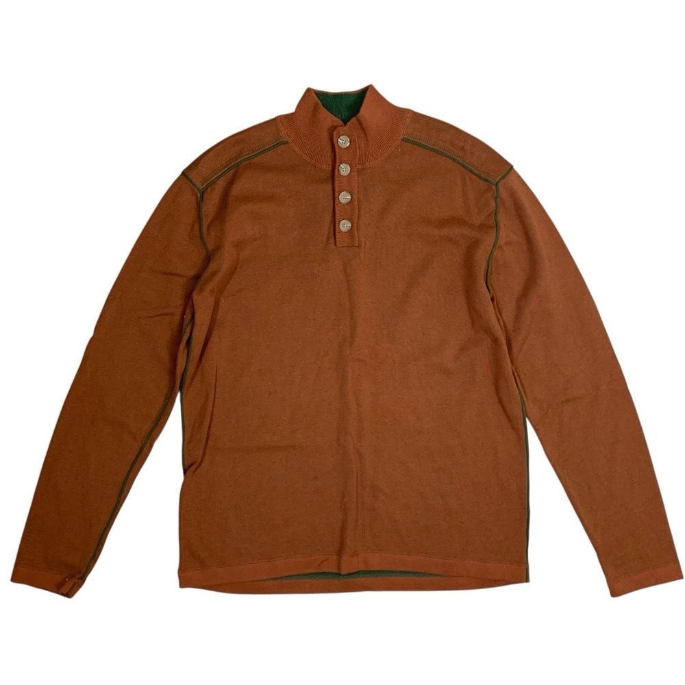 Sundance Cotton Henley Pullover Brown Green Trim Cozy Casual XXL Men's